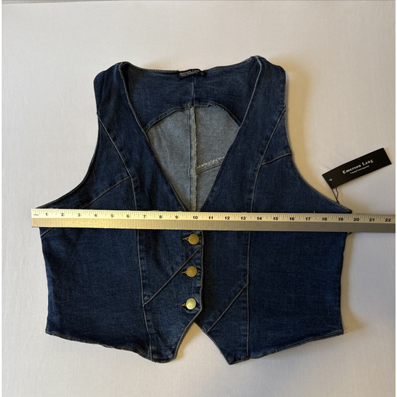 Emerson Lang NWT Women's XL Blue Denim Crop Vest Y2K Western Rodeo Cowgirl Boho - Picture 9 of 11